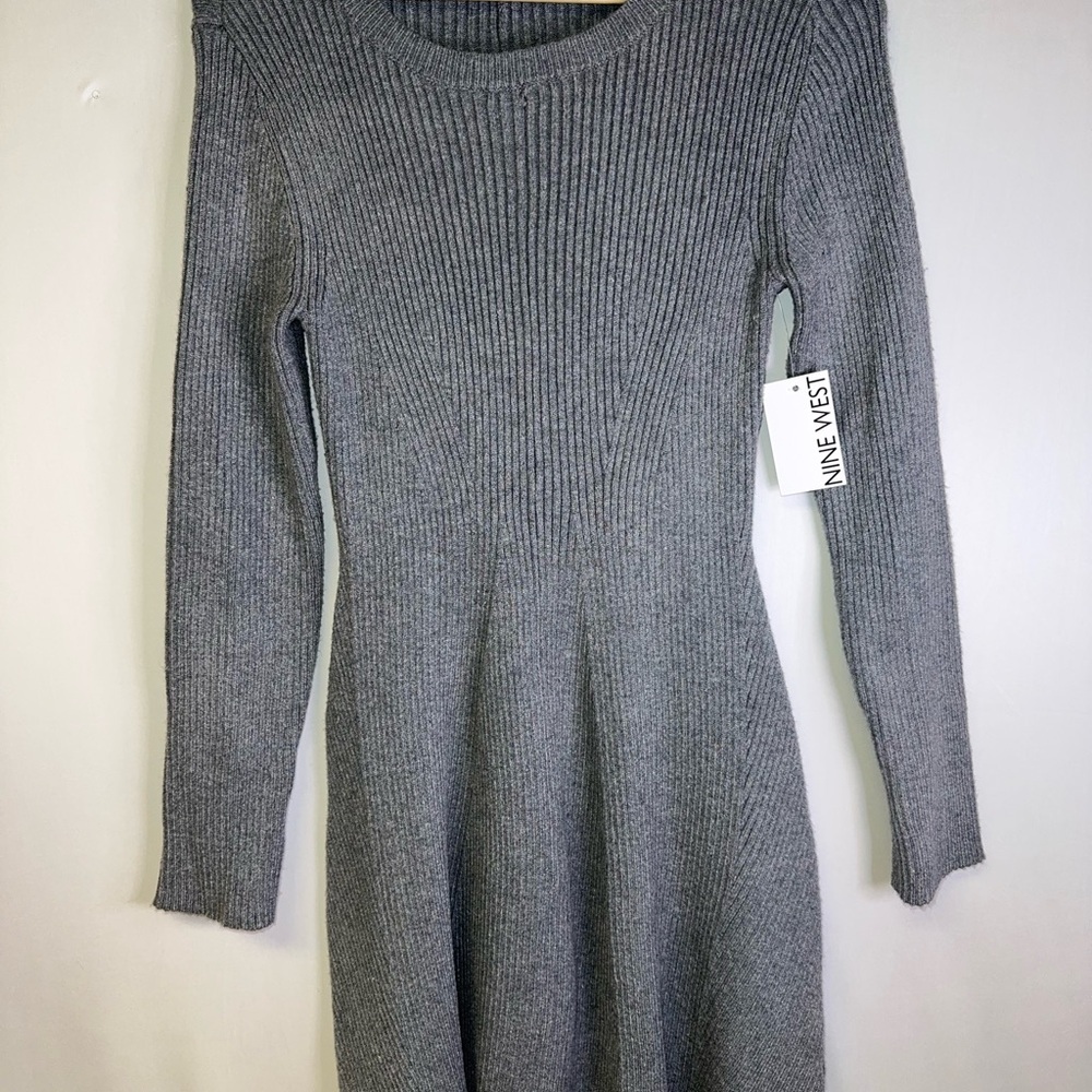 Nine West M Women’s Gray Ribbed Sweater Dress NWT Office